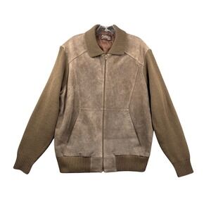 Vintage Sears Sportswear Mens XL Brown Suede Knit Bomber Jacket Mixed Media Zip